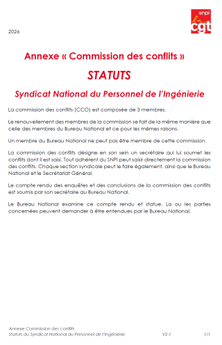 20ème Congrès SNPI 2026 Super Besse Annexe Commission des Conflits